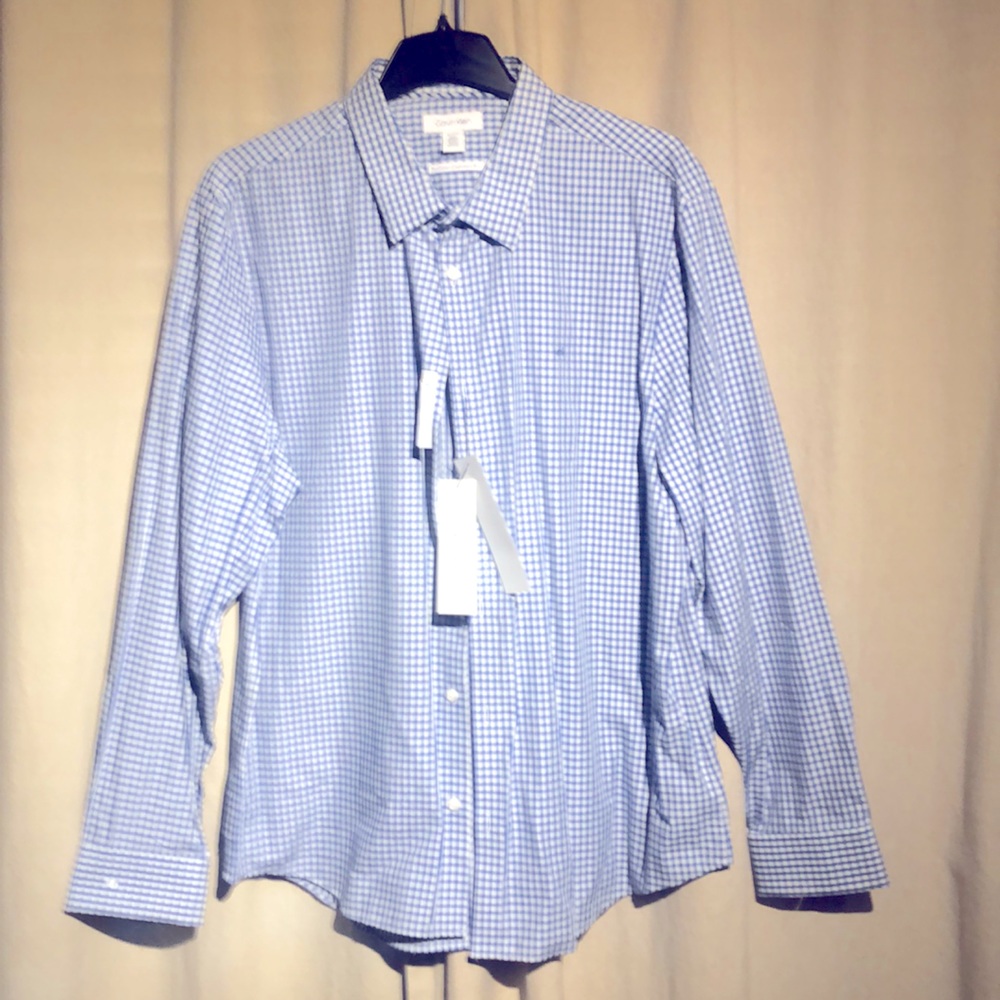 Calvin Klein - Blue/White Plaid Dress/Casual Shirt